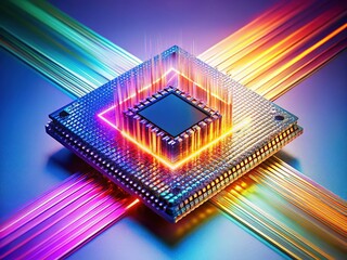 Long Exposure Photo of CPU, Isolated White Background Computer Processor