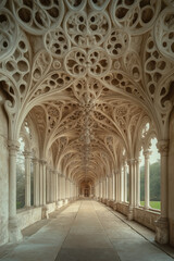 Fototapeta premium Medieval Arcade. Gothic Colonnade. Intricate Details. Created with Generative AI technology