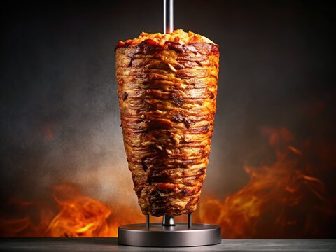 Minimalist Rotating Doner Kebab on Vertical Spit