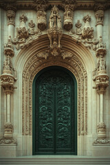 Obraz premium Entrance of a medieval church. Gothic architecture. Intricate details. Created with Generative AI technology