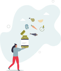 Dietary supplements as extracted food nutrients in pills Vitamins, minerals, fiber.flat characters.