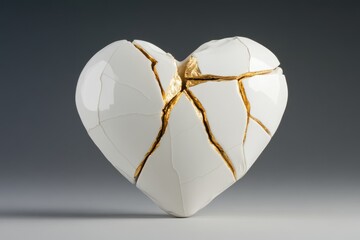 Artistic heart sculpture with gold cracks symbolizing healing