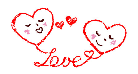 Heart face. Funny cute smiling head with kiss and speech dialog. Hand drawing doodle comic style. Crayon, pastel chalk or pencil. Cartoon simple couple in love character. Valentine's day peace symbol