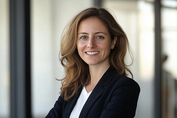 Portrait of a businesswoman in black outfits. Young confident business women with a confident smile.