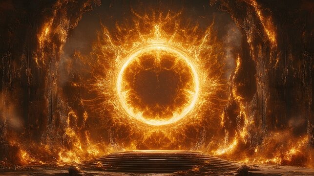 Fiery Ring Portal in a Burning Infernal Landscape - Powered by Adobe