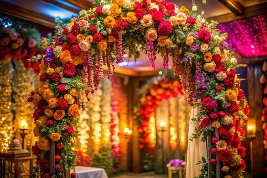 Elegant Indian Wedding Floral Arch Background - Low Light Photography Invitation Design