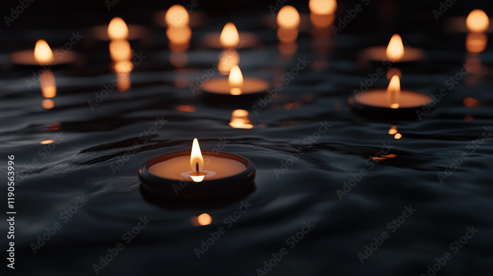 Poster Floating candles on water creating a serene and tranquil atmosphere