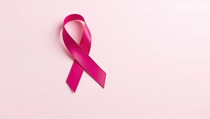 Pink ribbon on light pink background symbol of support and awareness