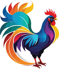 Colorful Cock illustration vector design, Cock logo and icon design, Cock head vector design