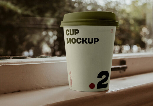 Coffee Cup on Window Ledge Mockup
