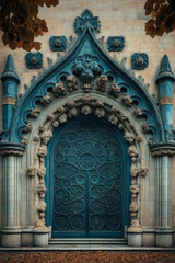 Obraz premium Entrance of a medieval church. Gothic architecture. Intricate details. Created with Generative AI technology