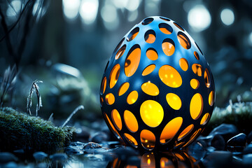A glowing egg with abstract digital patterns, symbolizing Easter celebrations