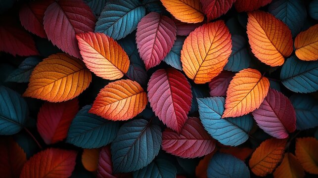 Vibrant autumn leaves in rich colors.