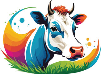 Colorful Cow vector design, Cow logo and icon design, Cow Illustration vector design