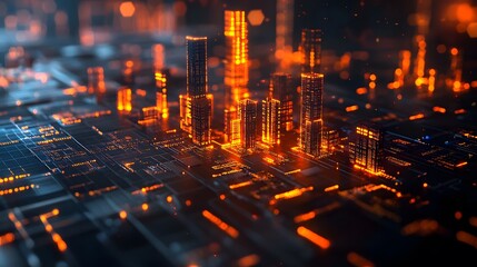 Fototapeta premium Innovative isometric 3D graphic with performance metrics highlighted and a blurred chart background