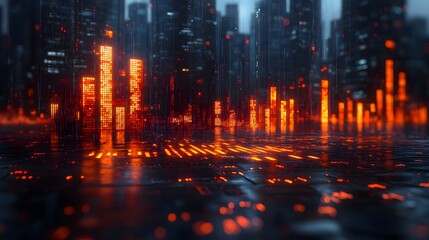 Naklejka premium Dynamic isometric 3D render showcasing business performance with blurred graph background