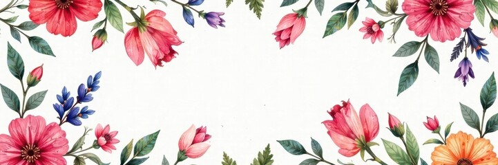 Obraz premium Seamless watercolor floral pattern, vibrant wildflowers, spring, rustic, pattern