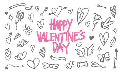 Happy Valentine's Day Doodle Illustration – Romantic Hand-Drawn Hearts, Arrows, and Flowers for Celebrations
