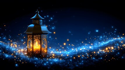 Fototapeta premium Illuminated Lantern With Sparkling Night Sky Background