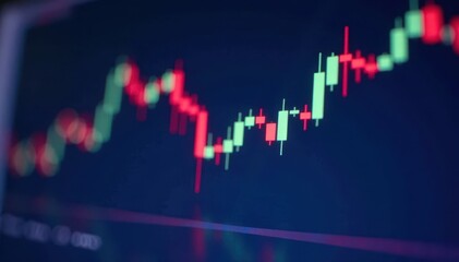 Close-up bullish candlestick chart on blue screen , success, graph