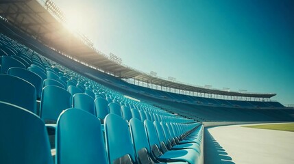 Fototapeta premium Empty stadium seats, a silent testament to the absence of fans, symbolizing the void left by the lack of human connection and shared experiences in the face of challenges.