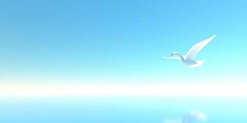 Fototapeta premium Serene Swan in Flight Over Tranquil Waters at Dawn, Capturing Nature's Beauty and Peace.