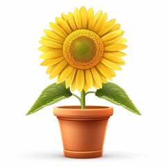 Obraz premium Vibrant Sunflower in Terracotta Pot Blooming Summer Flower Botanical Illustration