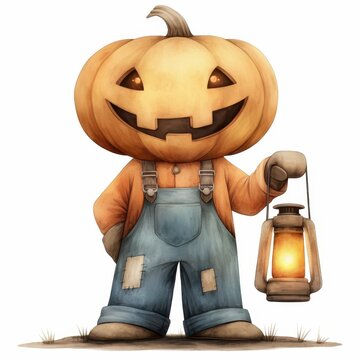 recommend clip art: Adorable Pumpkin Head Character with Lantern Halloween Costume Fall Illustration