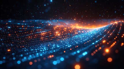 Obraz premium Blue matrix code signifies internet connectivity, big data, and artificial intelligence, highlighting cloud storage, quantum computing, and programming