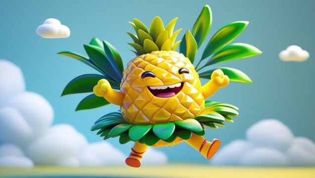 pineapple with a joyful and cute smile