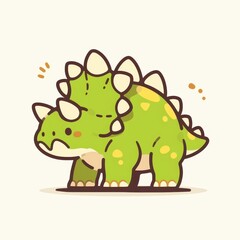 Fototapeta premium Adorable Cartoon Triceratops Dinosaur Illustration Cute Green Prehistoric Creature Design