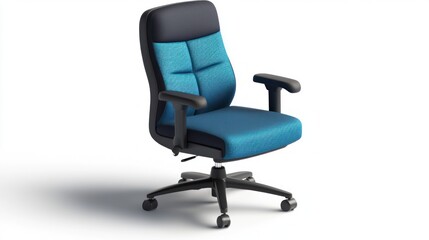 Fototapeta premium Modern blue and black office chair on wheels.