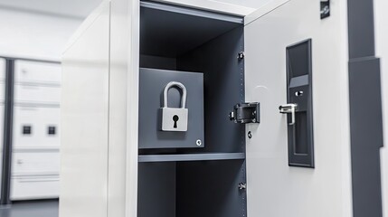 Secure Storage Open Safe with Padlock in Modern Office Environment for Business Security