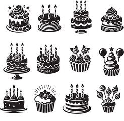 Birthday cake vectors on white background