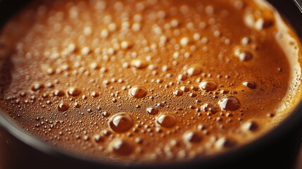 A cup of coffee with bubbles on the surface