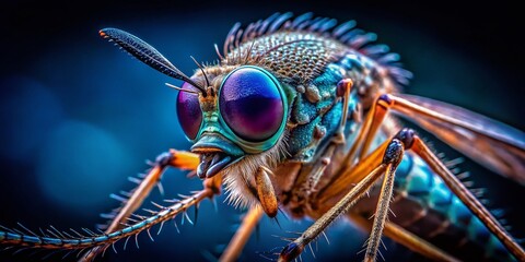 Fototapeta premium Extreme Close-Up Macro Photography of Mosquito with Striking Dark Blue Eyes, Wildlife Nature Insect Detail