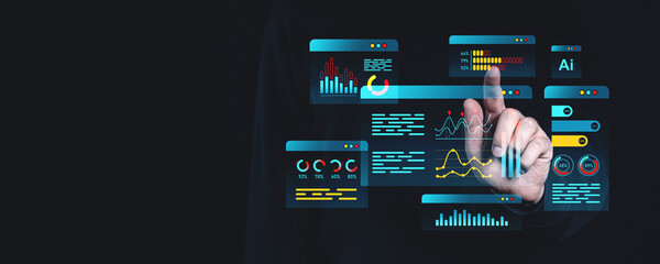 Interactive data visualization with futuristic interface on dark background.