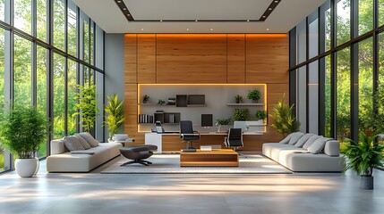 Obraz premium Isometric 3D render of a contemporary office space featuring ergonomic furniture and clean design