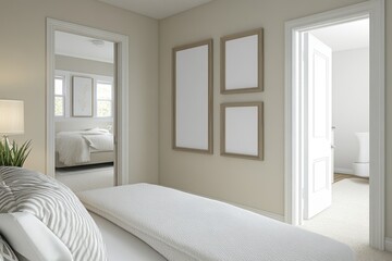 Fototapeta premium Modern bedroom hallway view, doors, frames, calm