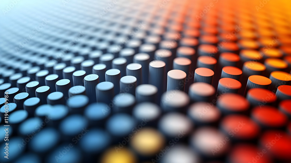 Poster abstract 3d render of colorful cylinders forming a wave pattern