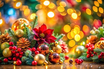 Festive Floral Abstract Holiday Background: Tilt-Shift Miniature Design