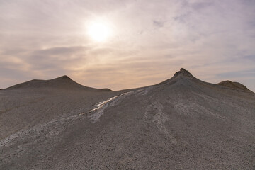 Beautiful mud volcanoes at sunset in Gobustan.