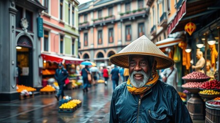 Obraz premium Elderly Woman in a Bustling Urban Market