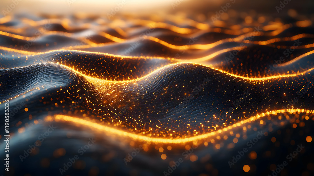 Poster abstract background with glowing particles and wave pattern