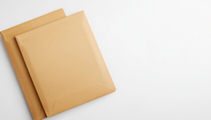 Flat lay of two kraft mailers, showing both sides on a clean white surface backdrop.