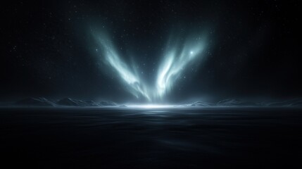 A dark sky with a bright aurora in the middle