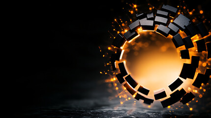 bold design showcasing central glowing hub with dynamic elements radiating outward, creating striking visual effect. contrast of light and dark enhances overall impact