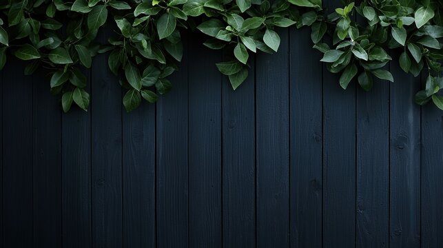 A black wooden fence with green leaves on it - Powered by Adobe