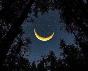 Radiant constellations surrounding a glowing crescent moon, celestial beams creating a breathtaking nightscape