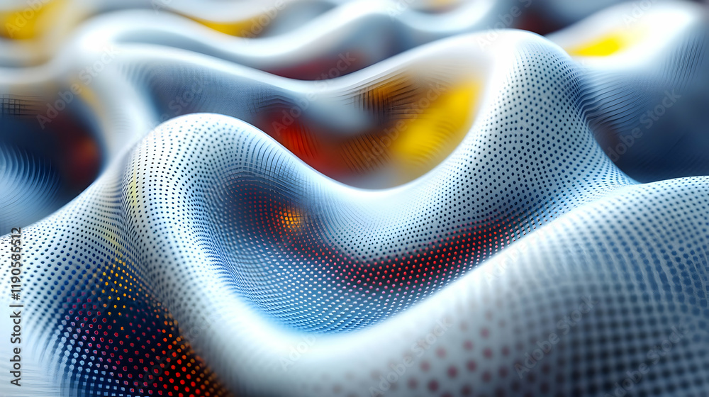 Poster abstract 3d rendering of a dynamic wave pattern with glowing dots and color gradients